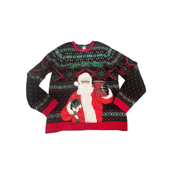 Ugly Christmas Sweater Santa Claus Red Party Cup Pocket Holiday Fun Size Large - Picture 15 of 16